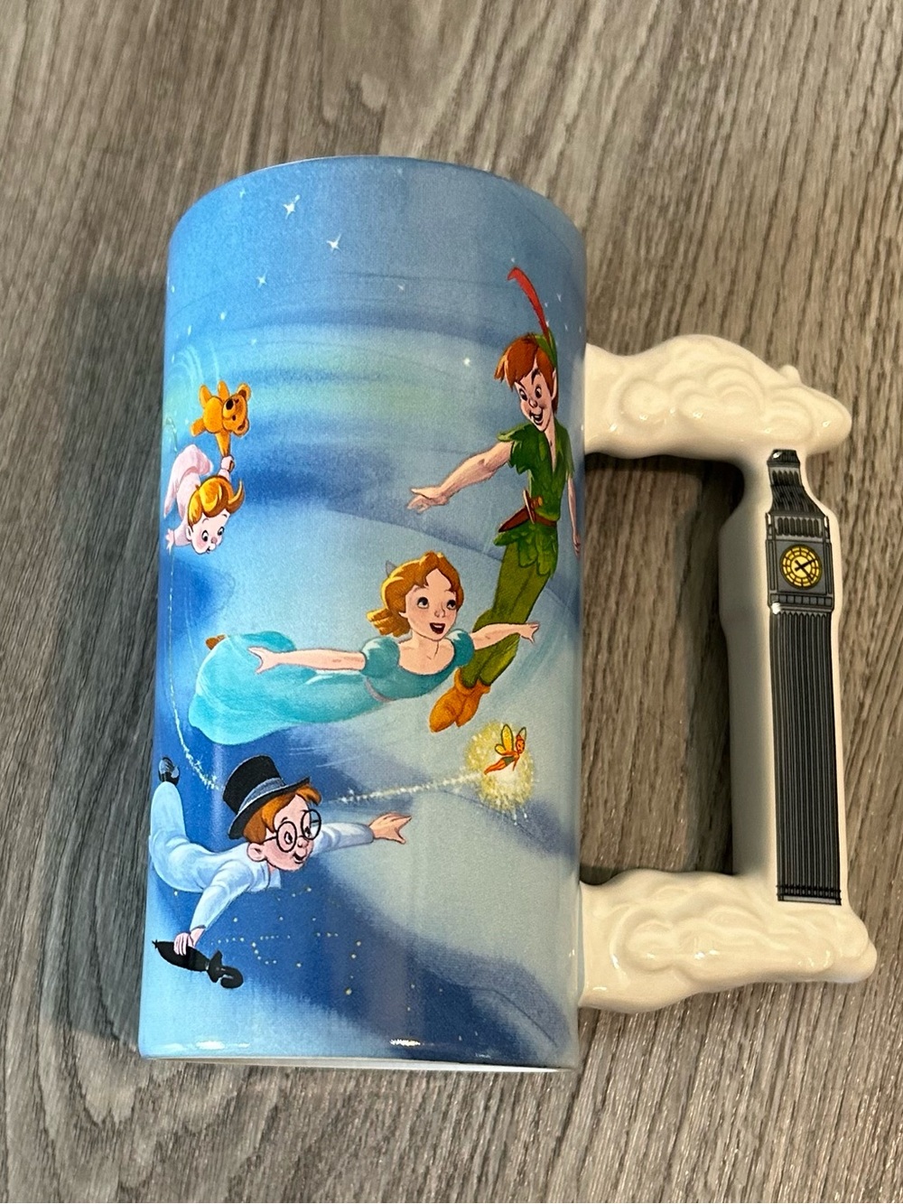 Peter Pan Blue Ceramic Collectible Mug with Clock Tower